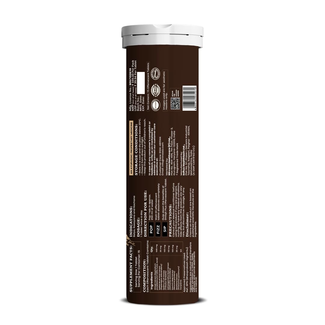 Nirvasa Shilajit Plus Effervescent Tablets (15 Tab) | Boosts Strength, Stamina, Energy & Performance | Supports Muscle Recovery, Endurance & Vitality | with 5 Powerful Herbs | Orange Flavour