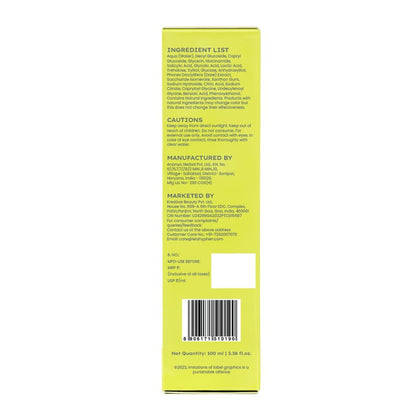 Back label of a product with ingredient list, cautions, and manufacturing details on a white background.