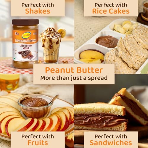 Sundrop Peanut Butter with Chocolate | Crunchy | 500 grams | With 21% Protein | 6.4% Dietary Fibre | Premium Roasted Peanuts | Great Value Per Gram of Protein I Low in Sodium