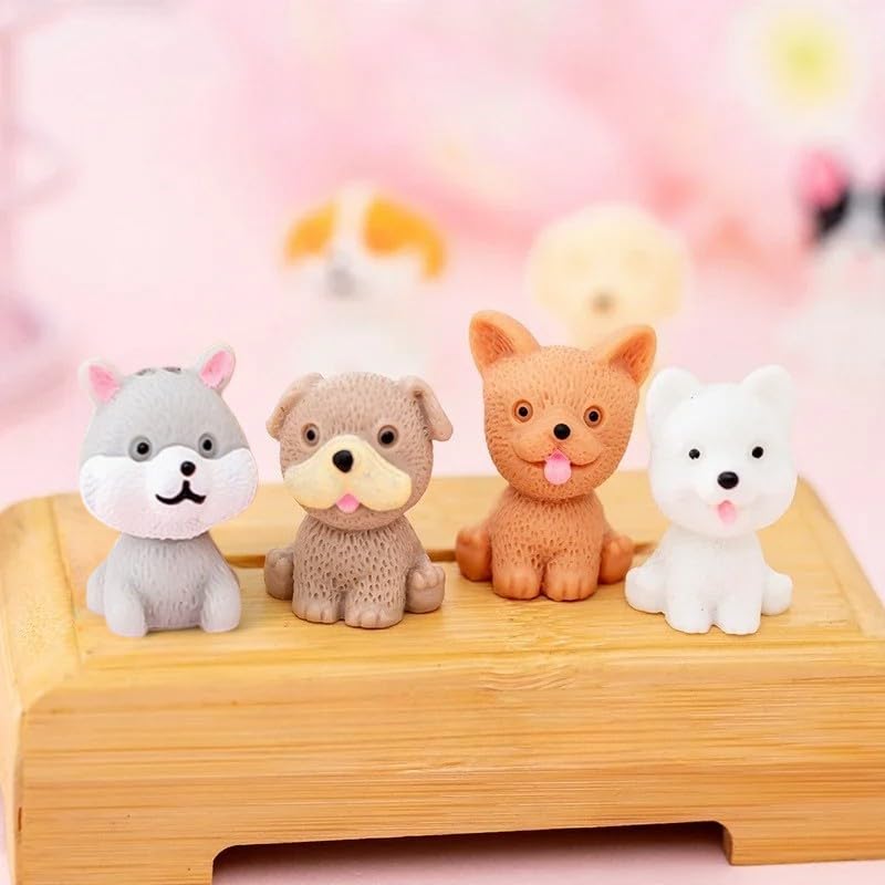 4 Pcs Cartoon Puppy Ornaments Cute Miniature Dog Figurine Animal Dog Characters Toys for Home Garden Dollhouse Cake Topper Decoration