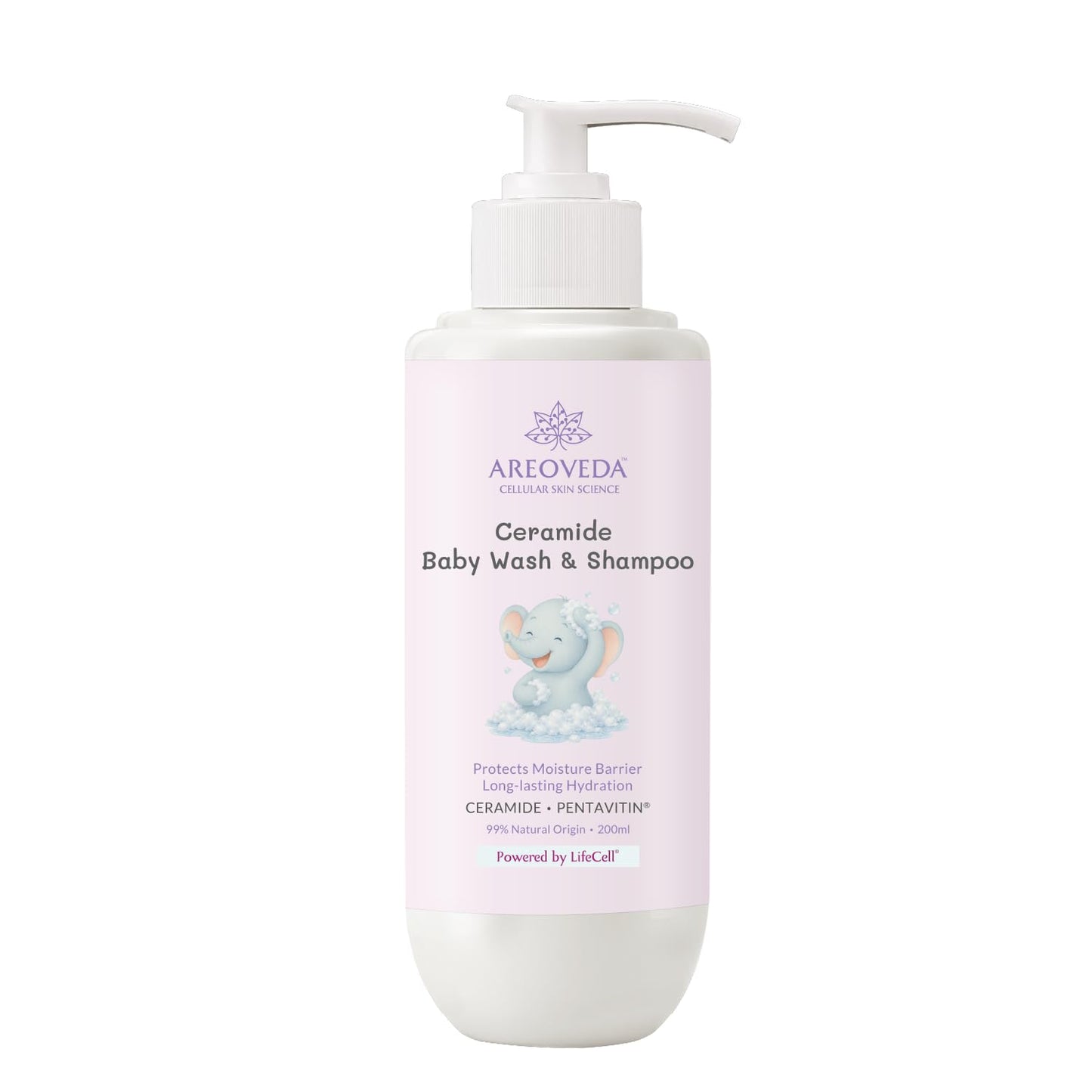 AreoVeda Ceramide Baby Wash & Shampoo (200ml) | PENTAVITIN® And Inulin Prebiotic | Ceramide Care + Long Lasting Hydration | Safe For Newborns