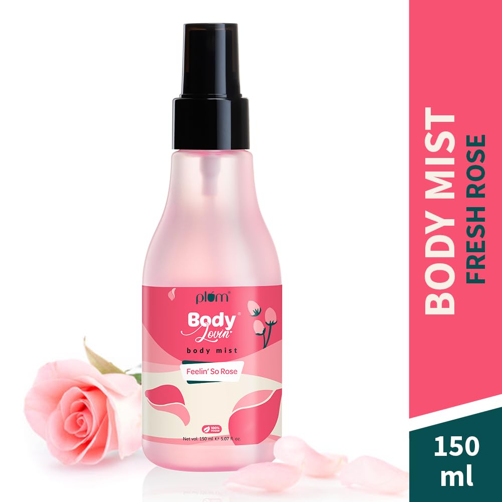Plum BodyLovin' Feelin' So Rose Body Mist | Long Lasting Floral Fragrance For Women With Fresh Floral, Rose & Musk | High On Fun | Travel-Friendly Perfume Body Spray 150 ml
