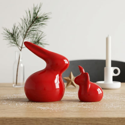 Home Décor Ceramic Rabbit Figurines (Set of 2, Red Color)