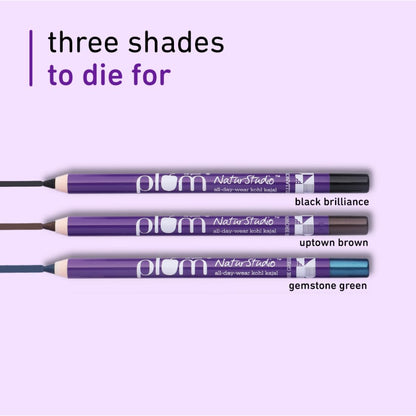 Plum Naturstudio All-Day-Wear Kajal | Water & Smudge-Proof | 24-Hour Long Stay | Intense Matte Black | Gel Finish | 2-In-1 Kajal & Eyeliner | Suitable for Sensitive Eyes & Contact Lenses | Includes Sharpener | 1.2g