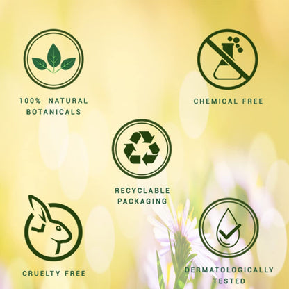 Set of green icons with text on a yellow background