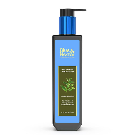 Blue Nectar Anti Frizz Hair Shampoo for Dry & Frizzy Hair | Plant Based Biotin Shampoo for Hair Growth for Women & Men (15 herbs, 200ml)