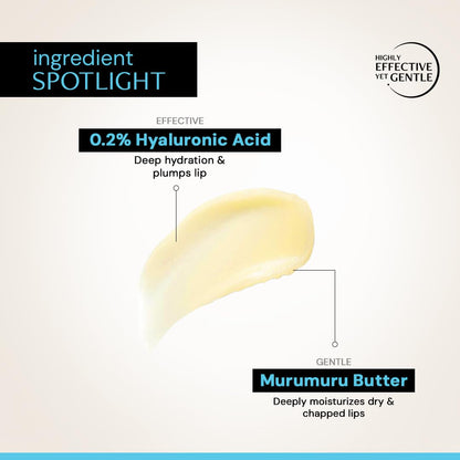 Lip balm with Murumuru Butter and Hyaluronic Acid on a beige background