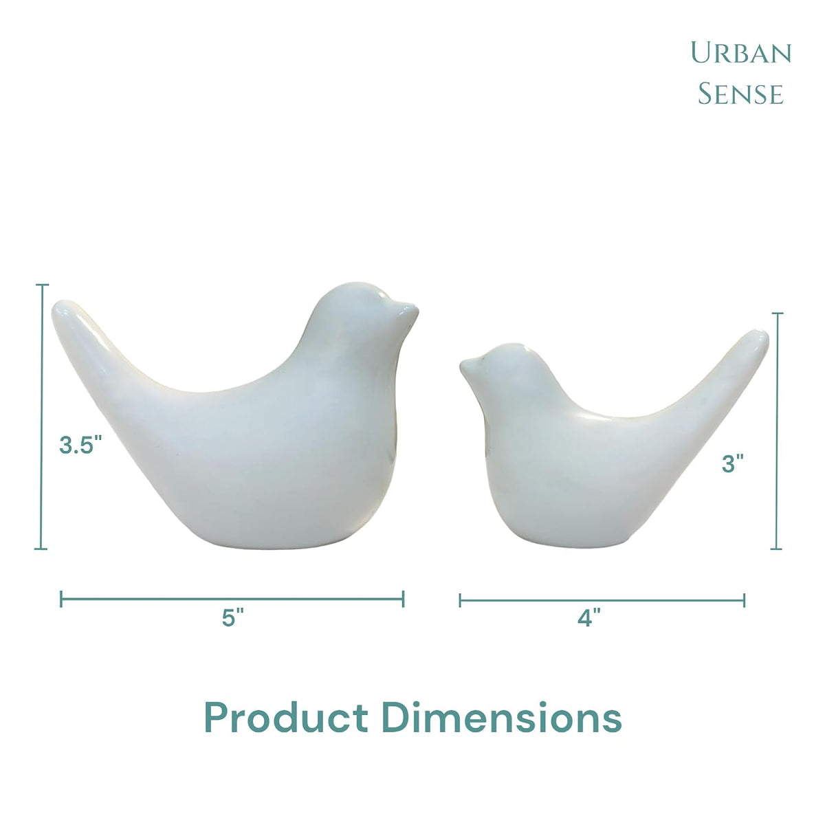 Ceramic Bird Figurines Set of 2 (3.5 Inch) | Decorative Bird Showpiece for Home Decor | Tabletop Bird Statue for Living Room, Bedroom, Office, Shelf & Bookshelf | Snowy Symphony, White