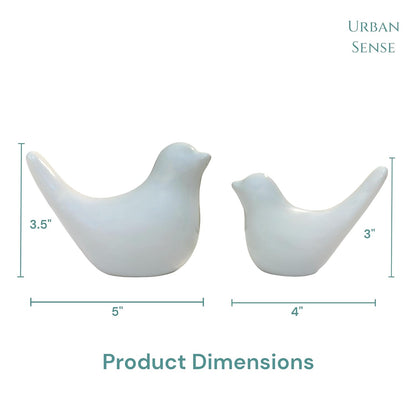 Ceramic Bird Figurines Set of 2 (3.5 Inch) | Decorative Bird Showpiece for Home Decor | Tabletop Bird Statue for Living Room, Bedroom, Office, Shelf & Bookshelf | Snowy Symphony, White