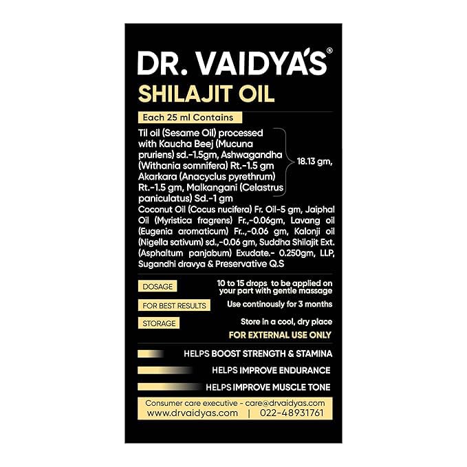 Dr. Vaidya’s Shilajit Oil for Men – Ayurvedic Massage Oil for Strength, Stamina & Recovery | 100% Natural Shilajit Oil with Ashwagandha & Gokshura – Shilajit for Men, 30ml