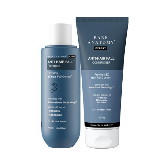 Bare Anatomy Anti-Hair Fall Shampoo (250ml) & Anti-Hair Fall Conditioner Combo (175ml) | Provides 5X Hair Fall Control | Adenosine, Redensyl, Rosemary & Peptides | Strengthens Roots & Reduces Breakage