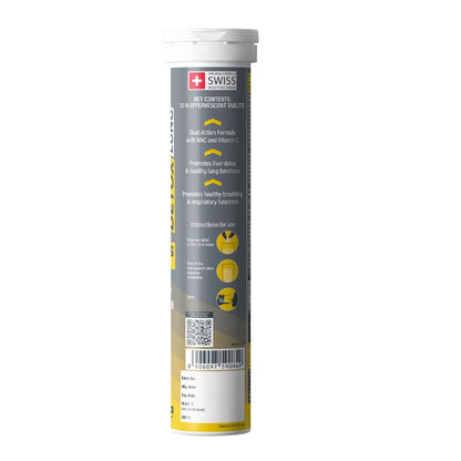 Tube of Swiss Protein Powder on a white background