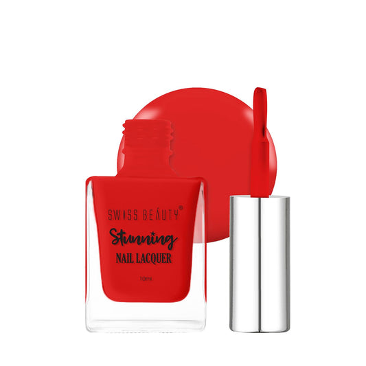 Swiss Beauty Stunning Nail Lacquer | Chip Resistant, Quick drying nail paint | Highly Pigmented with high shine Nail polish | Shade - Crimson Red, 12gm