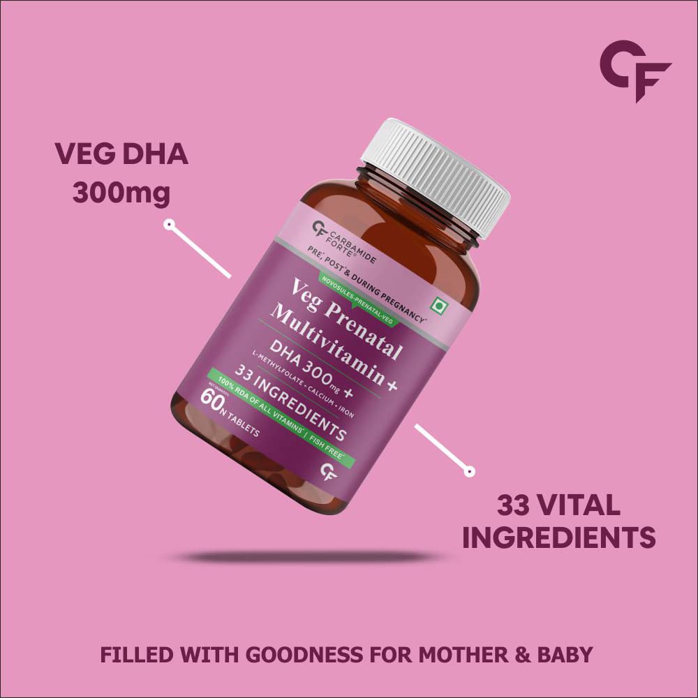 Carbamide Forte Veg Prenatal Multivitamin for Pregnancy with DHA 300mg Multivitamin for Women- 1 count, 60 capsules