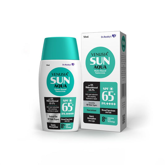 VENUSIA Dr. Reddy's Water Based Sunscreen SPF 65|Broad Spectrum Protection|Powered by Antioxidants|Ultra-Light, Non-Sticky|12-hr Hydration Lock|Anti-Pigmentation|For Oily, Acne-Prone Skin|50g