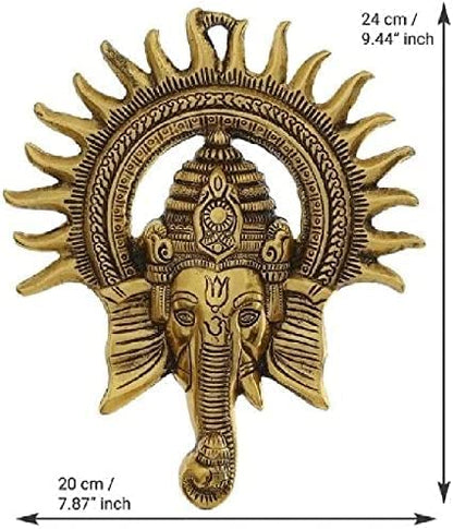 Kalakriti Gold Plated Ganesha Idol for Home Decor with Surya Chakra | Ganeshji Ganpati murti Statue Religious Idol | Wall hangings Lucky Fengshui Deal| Diwali Decorative Gifts Showpiece, 1 pc