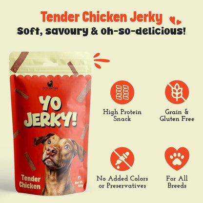 PETS EMPIRE Yo Jerky Tender Chicken Dog Treats, 100g | High Protein Soft Chew Snacks for Dogs | Made with Real Chicken & Sweet Potato | Grain-Free, HealthyR Eward for Puppies & Adult Dogs