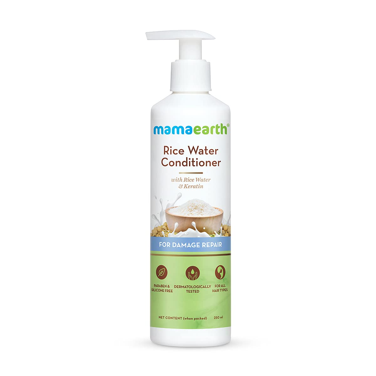 Mamaearth Rice Water Conditioner with Rice Water and Keratin for Damaged, Dry and Frizzy Hair - 250 ml | Reduces Split Ends | Prevents Hair Breakage