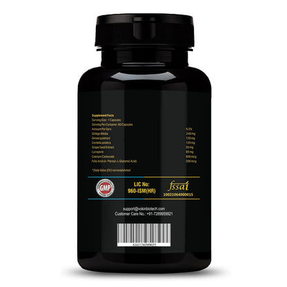 Black supplement bottle with label on a white background