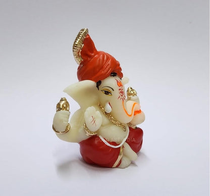 Gold Art India Ganesha Idol for Car Dashboard Red & Orange 2x2.5in
