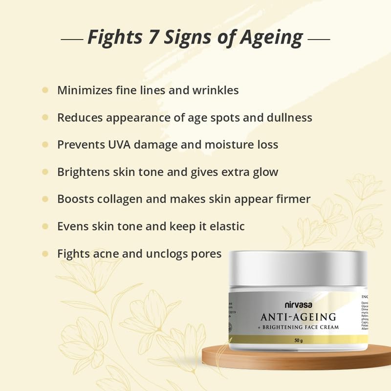 Nirvasa Anti-Ageing & Brightening Cream (50g) | With Niacinamide, Vitamins A & C & Peptides | Reduces Fine Lines & Wrinkles, Boosts Collagen & Skin Elasticity | For Men & Women