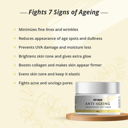 Nirvasa Anti-Ageing & Brightening Cream (50g) | With Niacinamide, Vitamins A & C & Peptides | Reduces Fine Lines & Wrinkles, Boosts Collagen & Skin Elasticity | For Men & Women