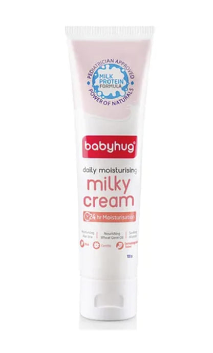 Babyhug Daily Moisturizing Milky Cream for Newborn Babies, Milk Protein Formula, 100 g | Dermatologically Tested, Pediatrician Approved | Silicone, Paraben, Phthalete, Sulphate Free