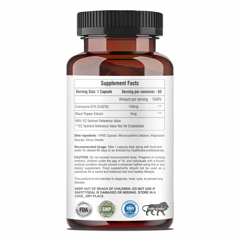 Supplement bottle with label showing supplement facts and certification logos on a white background