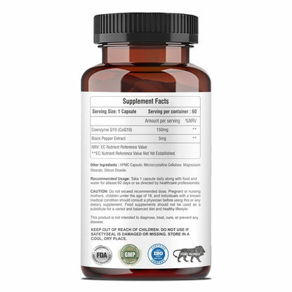 Supplement bottle with label showing supplement facts and certification logos on a white background