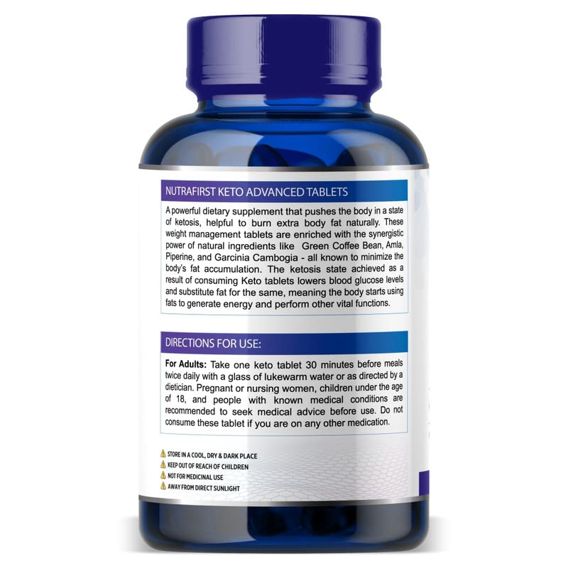 Nutrafirst KETO Advanced Tablets (60 Tab) with Garcinia Cambogia & Green Coffee Extract | Supports Weight Loss, Fat Burning & Ketosis | Boosts Energy & Metabolism | Natural Keto Supplement