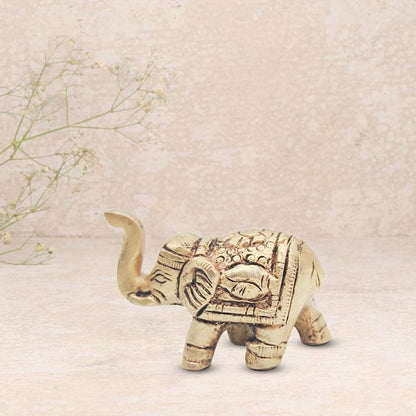 Brass Animal Elephant Sculpture Statue Handcrafted Decorative Showpiece Idol for Home, Office Dcor (Height : 4cm Length | Weight : 123gm Approxe)