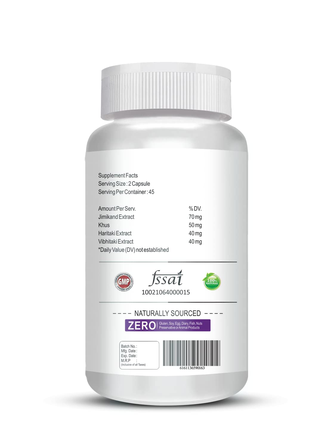 Supplement bottle with label on a white background