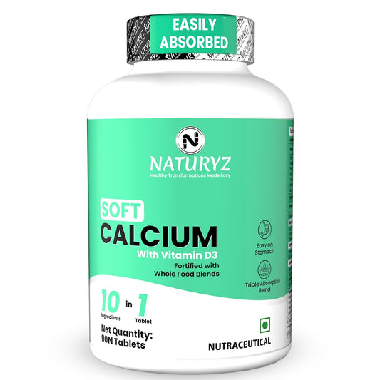 Naturyz Soft Calcium supplement bottle with green label on a white background