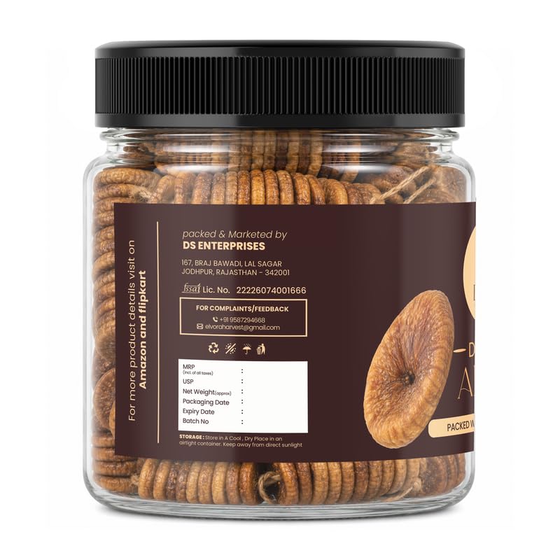 ELVORA HARVEST Dried Afghani Anjeer | Healthy Dry Fruit Snacks | Dried Figs | Rich Source Of Fibre Calcium & Iron | Low In Calories And Fat Free Snacking Dieting