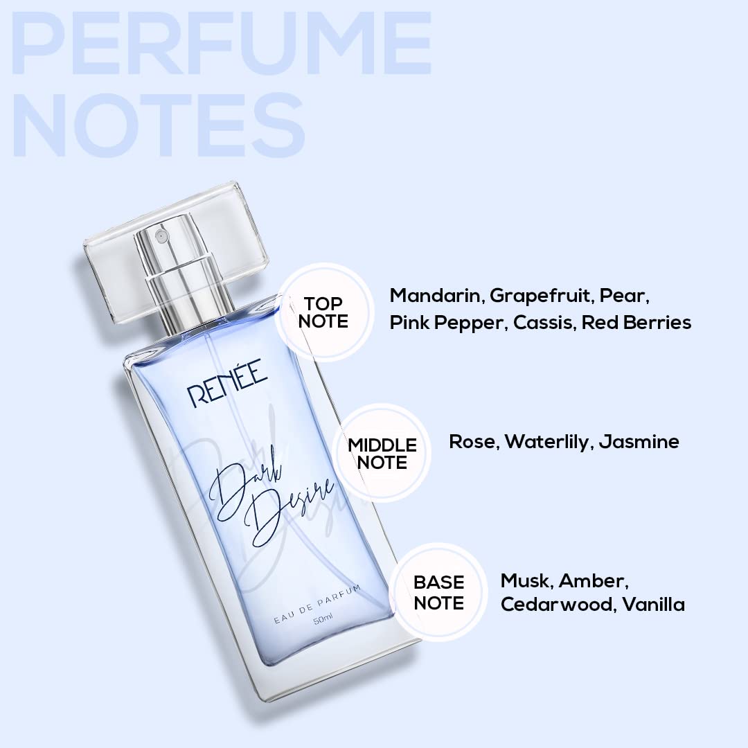 RENEE Eau De Parfum Dark Desire | Long Lasting Fragrance l Premium Perfume | Notes of Almond & Sandalwood | Perfect Gifting Option for Women l Floral Scent for All Occasions | Travel Friendly l 50 ml