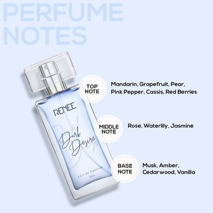 RENEE Eau De Parfum Dark Desire | Long Lasting Fragrance l Premium Perfume | Notes of Almond & Sandalwood | Perfect Gifting Option for Women l Floral Scent for All Occasions | Travel Friendly l 50 ml