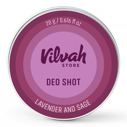 Vilvah Deo Shot - Lavender & Sage | Chemical-Free Underarm Deodorant for Odour Control & Dark Underarms | Absorbs Wetness, Soothes Skin | Natural Shea Butter | For Men & Women | 20g