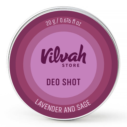 Vilvah Deo Shot - Lavender & Sage | Chemical-Free Underarm Deodorant for Odour Control & Dark Underarms | Absorbs Wetness, Soothes Skin | Natural Shea Butter | For Men & Women | 20g