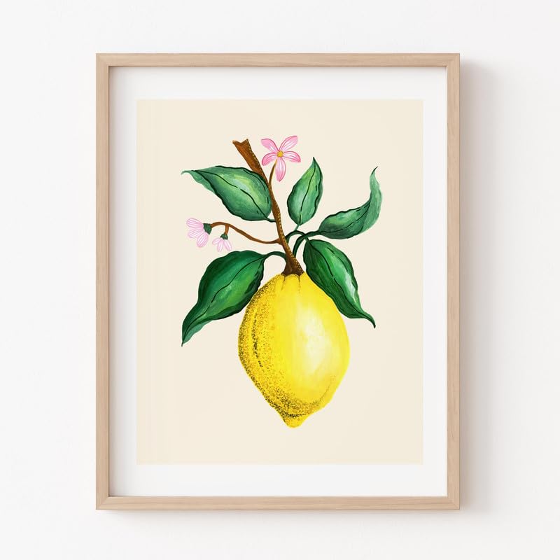 Zingy Lemon Botanical Wall Painting| Modern Art Painting for Living Room Bed Room and Office | 11 x 14 inches (Natural Frame)
