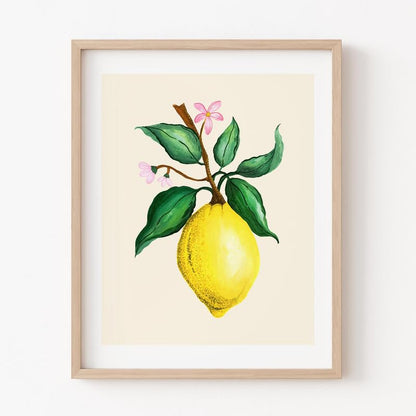 Zingy Lemon Botanical Wall Painting| Modern Art Painting for Living Room Bed Room and Office | 11 x 14 inches (Natural Frame)