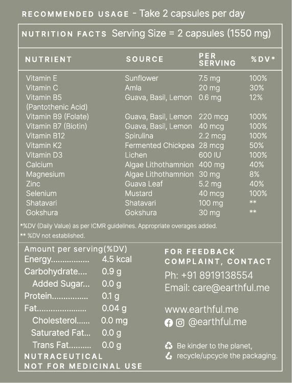 Zephivo Earthful's Women Sleep Wellness Kit - 100% Plant Multivitamins 40+ & Sleep Powder For Stronger Immunity, Stress Relief & Relaxation with Vitamin D, Biotin, Iron, Ashwagandha, Chamomile 30 day Pack