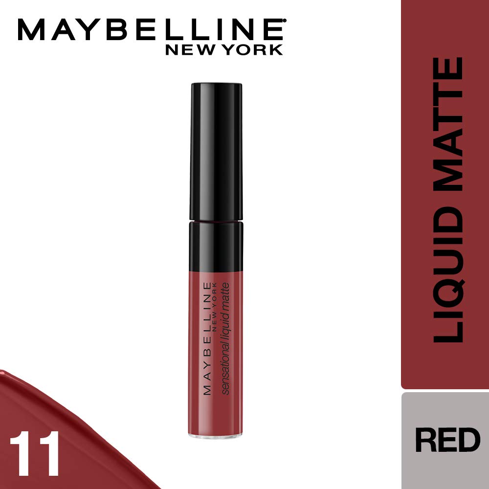 Maybelline New York Sensational Liquid Matte Lipstick, Non-sticky, Non-drying Lipstick, Hassle-Free & Precise Application, Long-lasting Liquid Matte Lipstick - 11 Made Easy|7ml