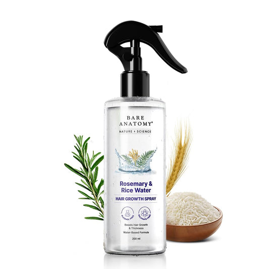 Bare Anatomy Nature X Science Rosemary Water Spray For Hair Growth & Thickness With Rice Water|100% Natural Extract|Soft & Smooth Hair|Controls Hairfall & Adds Shine|Non-Greasy & Fast Absorbing|200 Ml