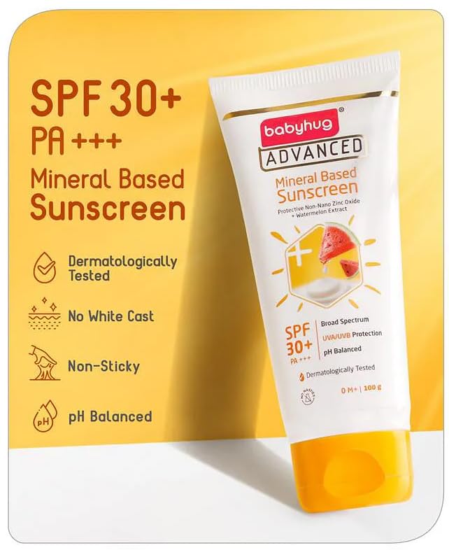 Babyhug Advanced Mineral Based Sunscreen SPF 30+ PA+++ 100 g | Broad Spectrum Protection, No White Cast
