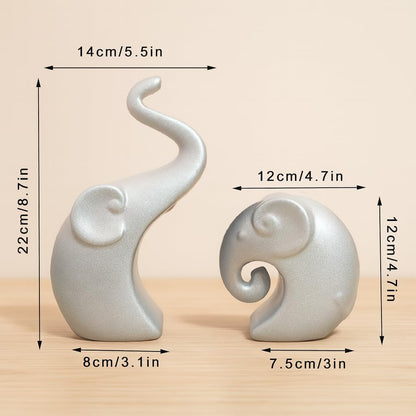 Muted Metallic Matte Silver Home Decor Elephant Couple Ceramic Figurines | Launched for the First time in India - (Set of 2, Silver)