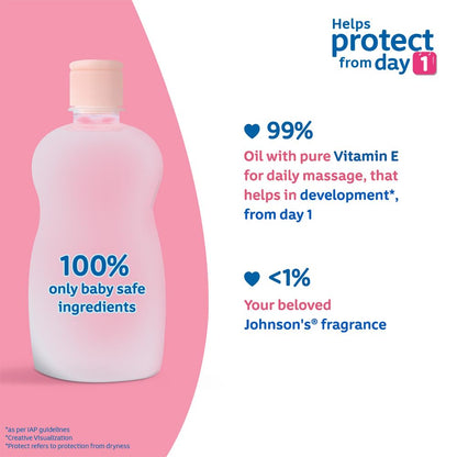 Johnson's Non-Sticky Baby Oil with Vitamin E for Easy Spread and Massage (Clear, 500ml)