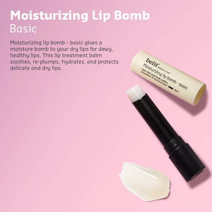 Moisturizing lip bomb with packaging on a pink background