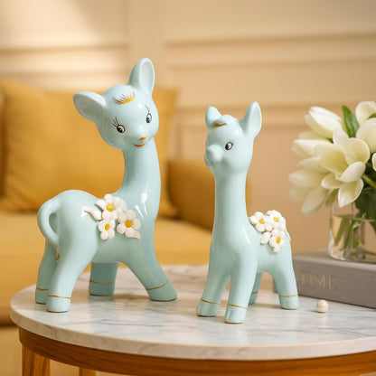 Modern Fox Pair Ceramic Art Figurine | Beautiful Home Decor (Pack of 2, Sky)