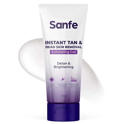 Sanfe Instant Tan & Dead Skin Removal Exfoliating Gel | AHA Exfoliating Gel | Removes Tan, Dead Skin & Impurities | Brightening & Smooth | Suitable for All Skin Types | 100g | Pack of 1