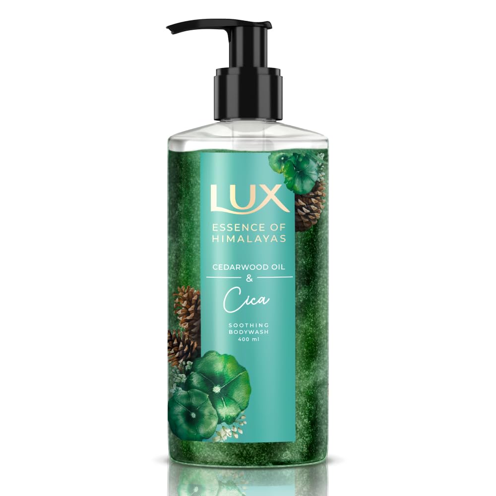 Lux body wash bottle with green label on a white background
